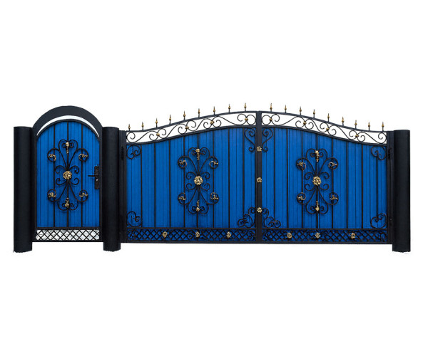 Ковані ворота з профнастилом (v01001)
