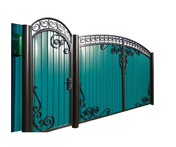 Ковані ворота з профнастилом (v01002)